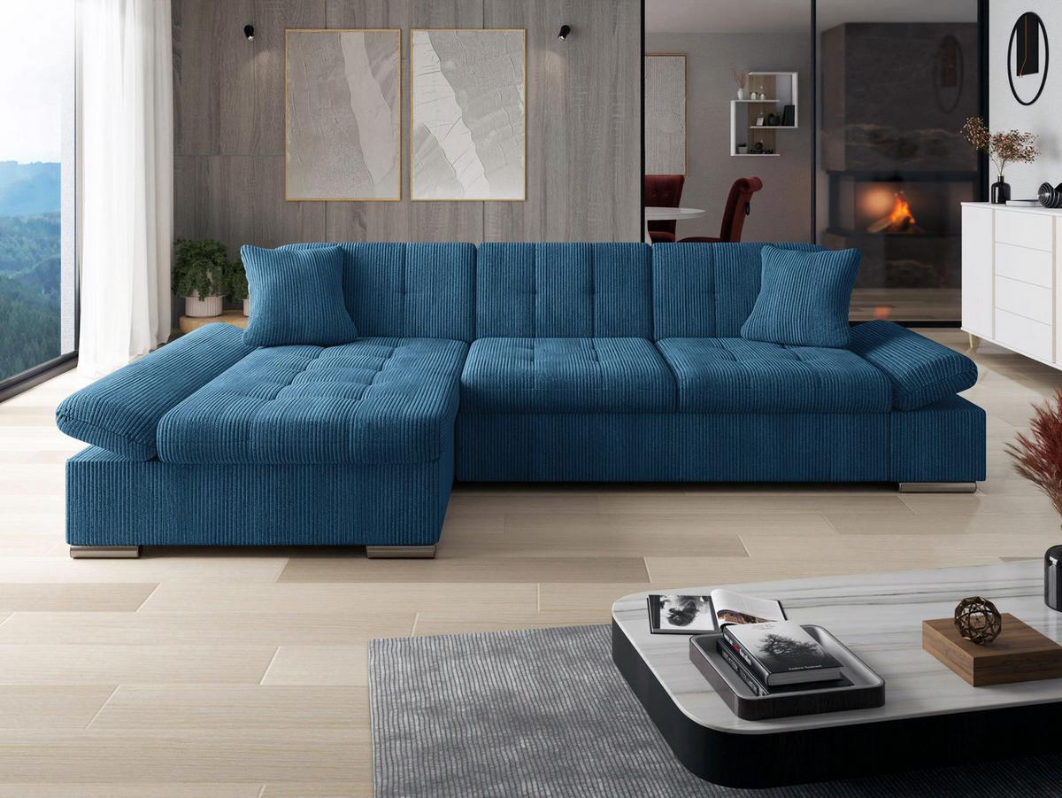 ECKSOFA Montana Cord, Seite: Links - Dunkelblau, Holz/Textil (278/161cm) - MIRJAN24