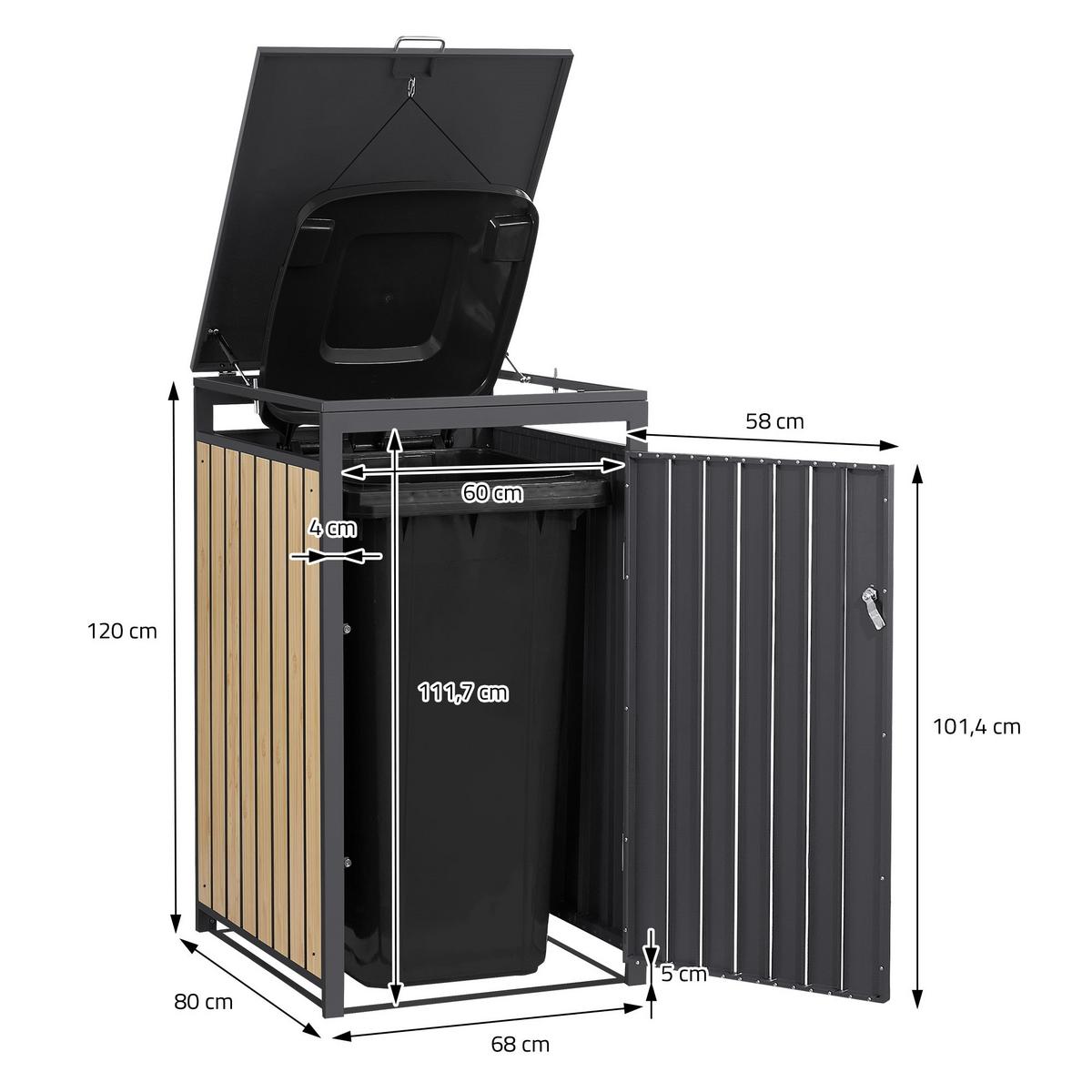 MÜLLTONNENBOX 3er Anthrazit-Holzoptik - Naturfarben, Metall (200/120/80cm) - ML-DESIGN