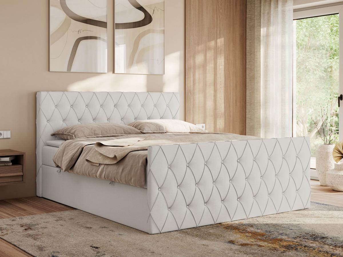 BOXBETT MIREN DUO 140/200 - Weiß Kunstleder - H3 - Weiß, Holz/Textil (140/200cm) - MKS