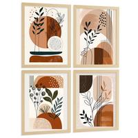 POSTER 4er Kunstdruck-Set Wandbilder Botanisch Abstrakt modern Wohnzimmer Deko, Schlafzimmer, Küche, Badezimmer Leichter Holzrahmen A3 - Beige, Papier (29.7/1/42cm) - Nacnic