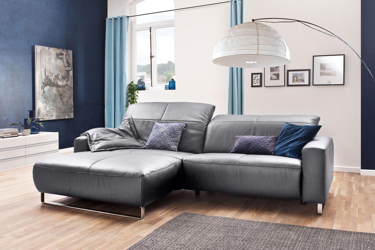 ECKSOFA YORK Hellgrau Leder - Silberfarben/Hellgrau, Leder (284/180cm) - KAWOLA
