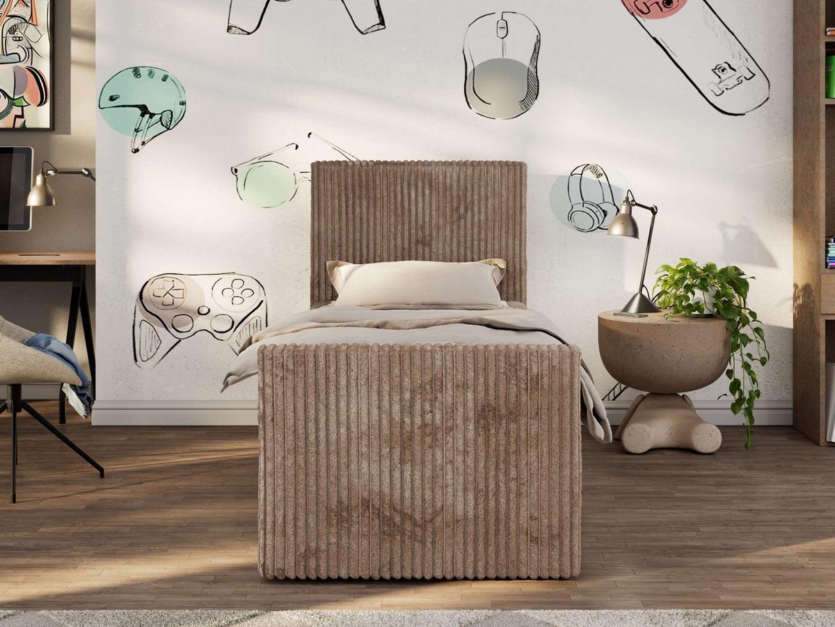 JUGENDBETT TILIO DUO 90/200 - Braun Cord - H4 - Rechts Seite - Braun, Textil (200/90cm) - MKS