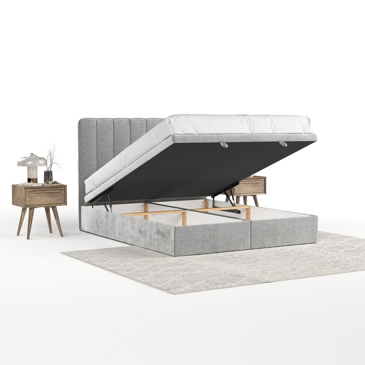 POLSTERBETT Vienna mit Stauraum 200/200 cm Hellgrau im Lotta Stoff - Hellgrau/Schwarz, Holz/Holzwerkstoff (200/200cm) - AltaBeds