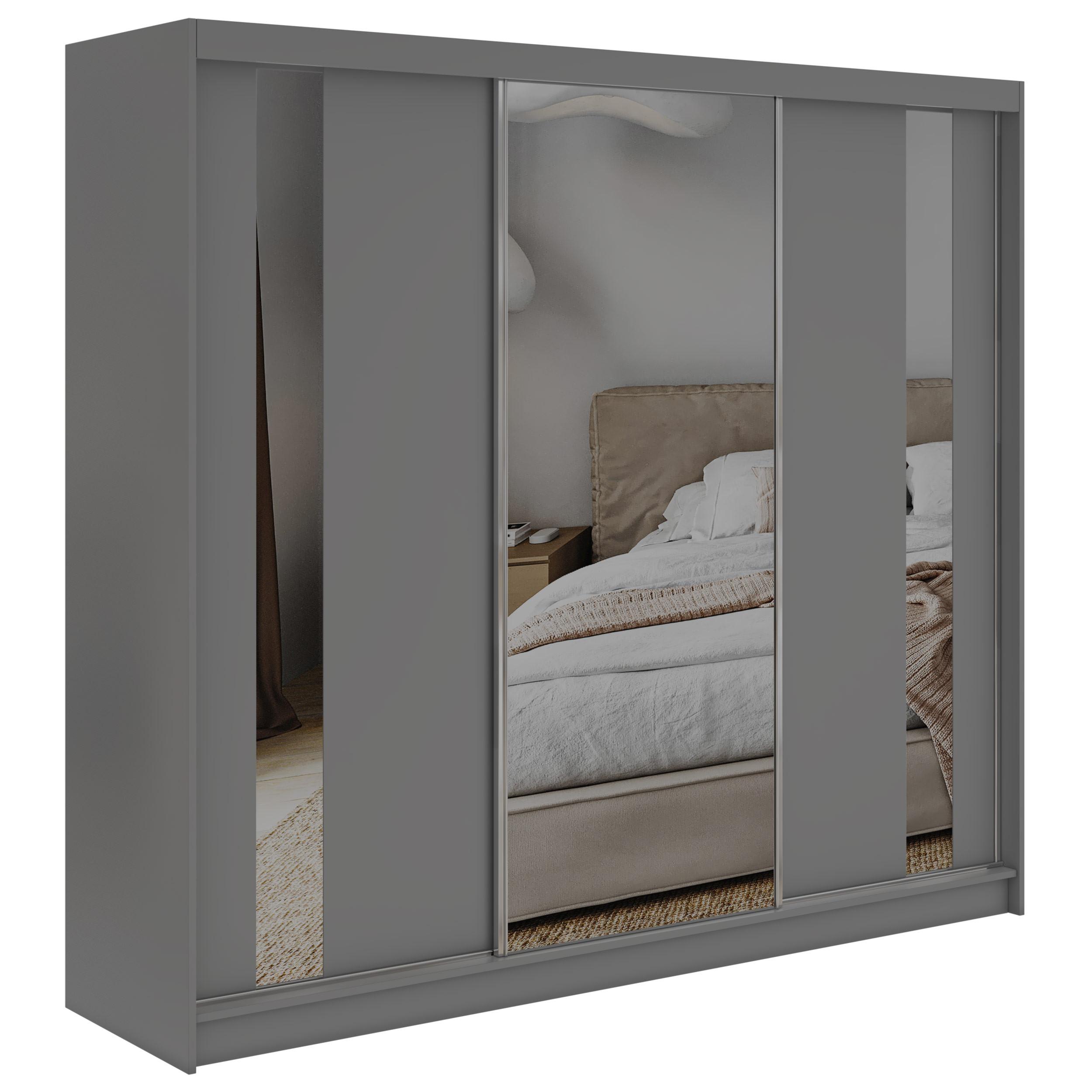 SCHWEBETÜRENSCHRANK mit Schubladen 240 - GRECJA - Grau mit Spiegel - Alufarben/Grau, Holzwerkstoff/Metall (240/216/61cm) - MKS