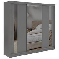 SCHWEBETÜRENSCHRANK mit Schubladen 240 - GRECJA - Grau mit Spiegel - Alufarben/Grau, Holzwerkstoff/Metall (240/216/61cm) - MKS
