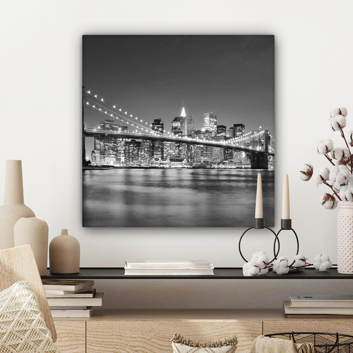 LEINWANDBILD New York - Brücke - Brooklyn - Schwarz und weiß - Architektur Wandbild Wohnzimmer 50x50 cm - Schwarz, Textil (50/50cm) - MuchoWow