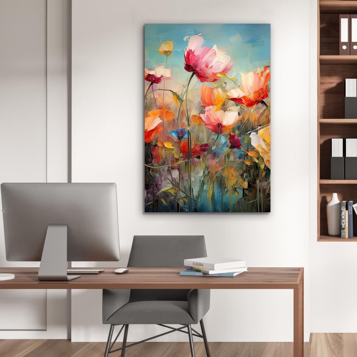 METALLBILD Blumen - Aquarell - Kunst - Botanisch - Natur 80x120 cm - Orange, Metall (80/120cm) - MuchoWow