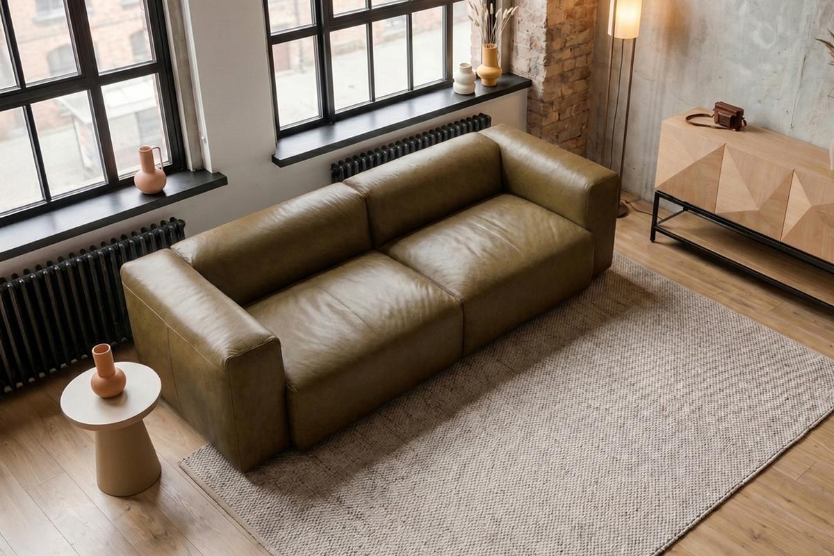 SOFA CELESTE Dunkelgrün Leder - Dunkelgrün/Schwarz, Leder/Kunststoff (302/72/114cm) - KAWOLA