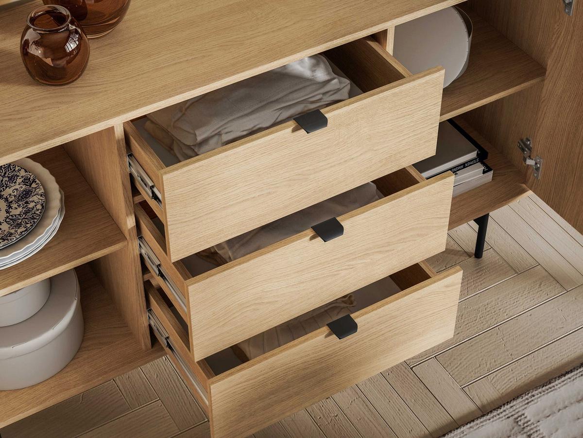 SIDEBOARD Heggers Eiche Mavelie 150 cm - Eichefarben/Schwarz, Holzwerkstoff/Metall (150/85/40cm) - Selsey