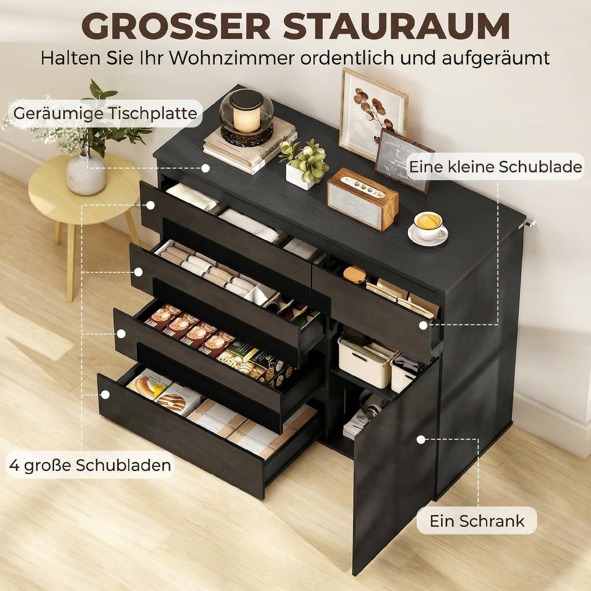 SIDEBOARD Schwarz 100/40/80 cm - Schwarz Hochglanz/Weiß Hochglanz, Holzwerkstoff (40/80/100cm) - HOMCOM
