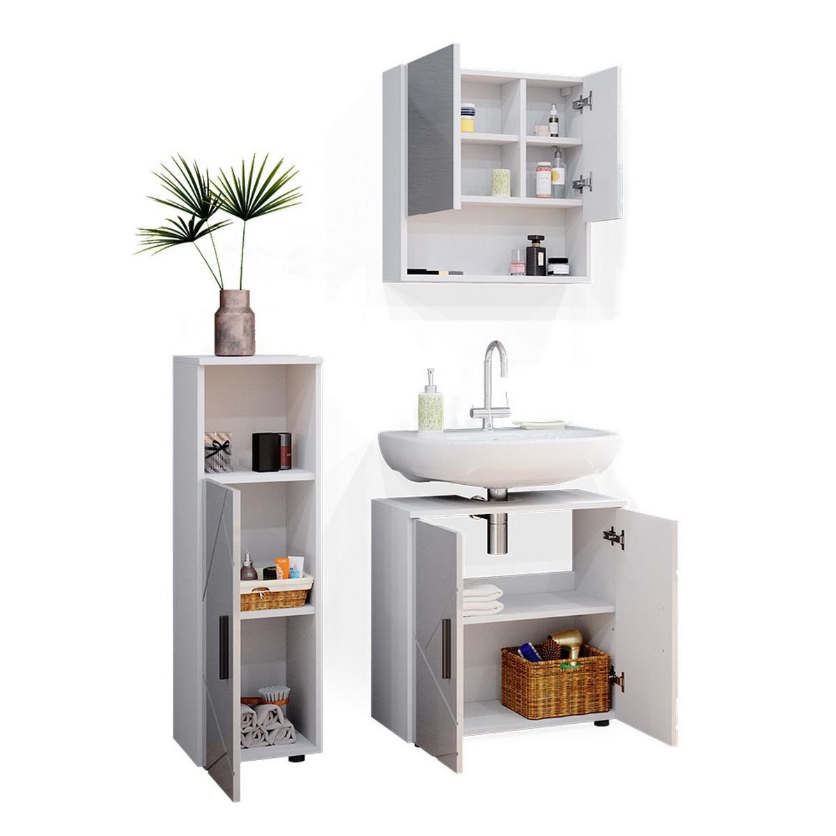 BADMÖBEL-SET Ronco Weiß Hochglanz 3 Teile - Weiß Hochglanz, Holzwerkstoff (60/192/30cm) - Livinity®