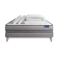 BETT Actimemo night Memory-Schaum 160 x 200 cm h4 - Kit Bettgestell Grau - Mit Kissen und Bettdecke - Beige/Grau, Karton/Holz (160/200cm) - ACTISOM
