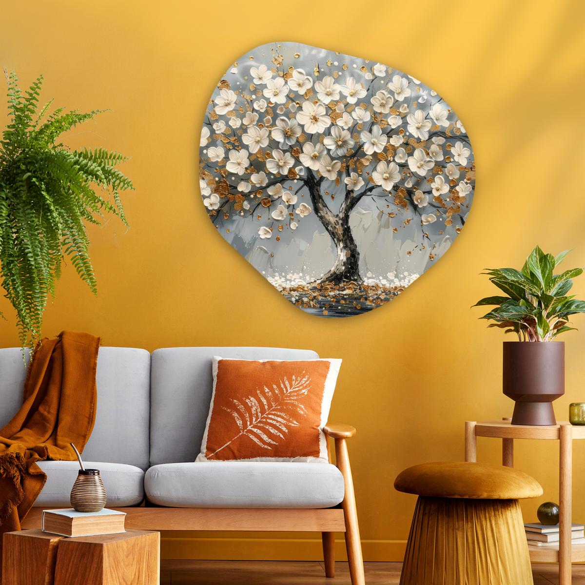 WANDBILD Baum - Gold - Blumen - Abstrakt - Kunst Room Decor 90x90 cm - Goldfarben, Kunststoff (90/90cm) - MuchoWow