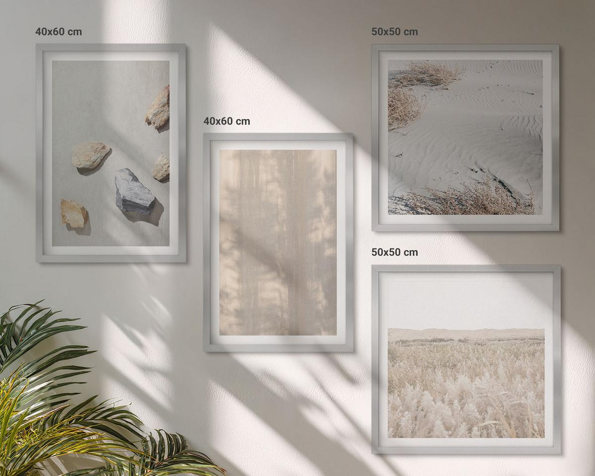 BILDER SET 4er Set - 50x50 cm & 40x60 cm Silberner Rahmen - Boho-Naturtexturen - Silberfarben, Kunststoff (50/50cm) - TULUP