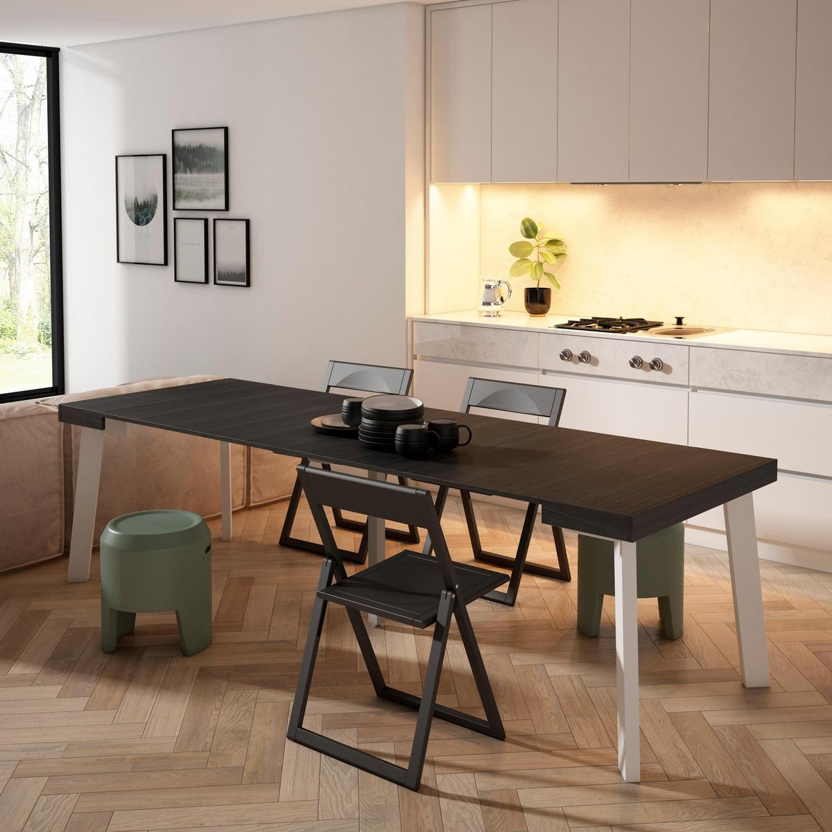 ESSTISCH ausziehbar 58 bis 262cm, für 12 Gäste, schwarz, 58/90/73cm - Schwarz, Holzwerkstoff (90/262/73cm) - Skraut Home