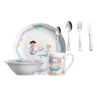 KINDERGESCHIRR SET MIT BESTECK BAMBINI AVVENTURA Meer - Hellblau, Keramik/Kunststoff (2/2/2cm) - Leonardo Living