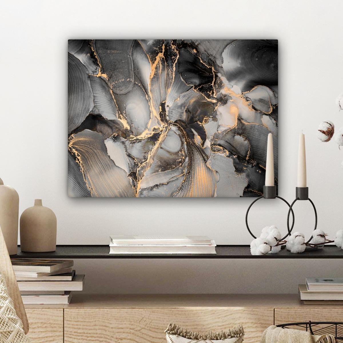 LEINWANDBILD Grau - Luxus - Gold - Marmor Wandbild 40x30 cm - Dunkelgrau, Textil (40/30cm) - MuchoWow