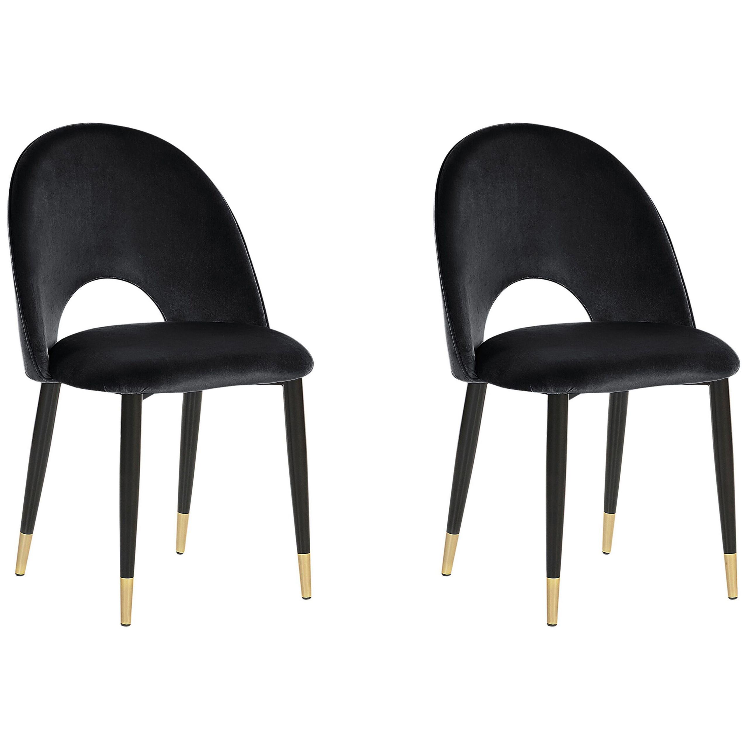 ESSZIMMERSTUHL 2er-Set Samtstoff Schwarz Magalia - Schwarz, Textil/Metall (47/84/45cm) - Beliani