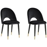 ESSZIMMERSTUHL 2er-Set Samtstoff Schwarz Magalia - Schwarz, Textil/Metall (47/84/45cm) - Beliani