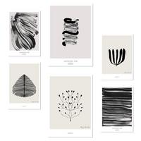POSTER Set Mit 6 Abstrakte Kunst In Schwarzweiß Pinselstriche A3 & A4 Rahmenlos - Klar, Papier (29/3cm) - Nacnic