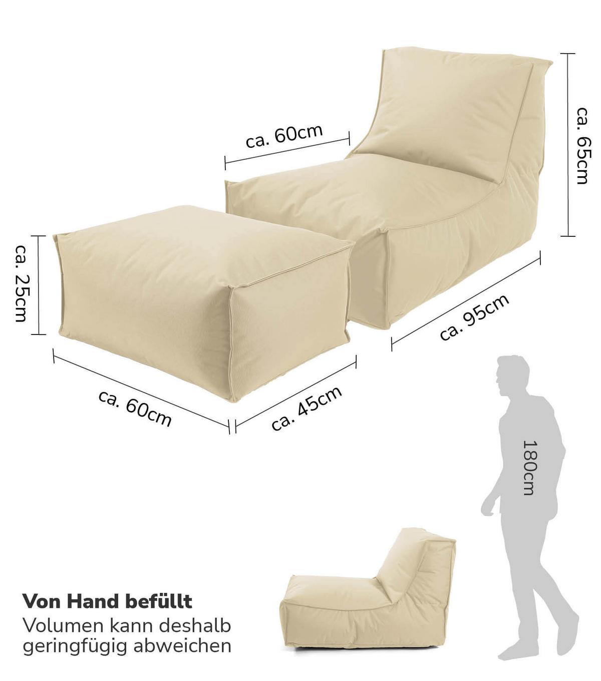 OUTDOOR SITZSACK mit Hocker und Hülle Der Sundowner - Beige, Textil (60/65/95cm) - Mokebo