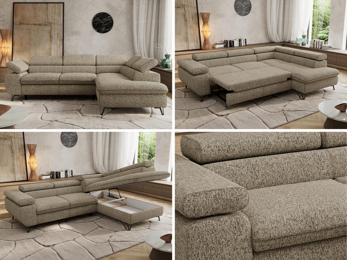 ECKSOFA PABLO L Dunkelbeige Struktur - Rechts Seite - Greige/Schwarz, Textil/Metall (273/208cm) - MKS