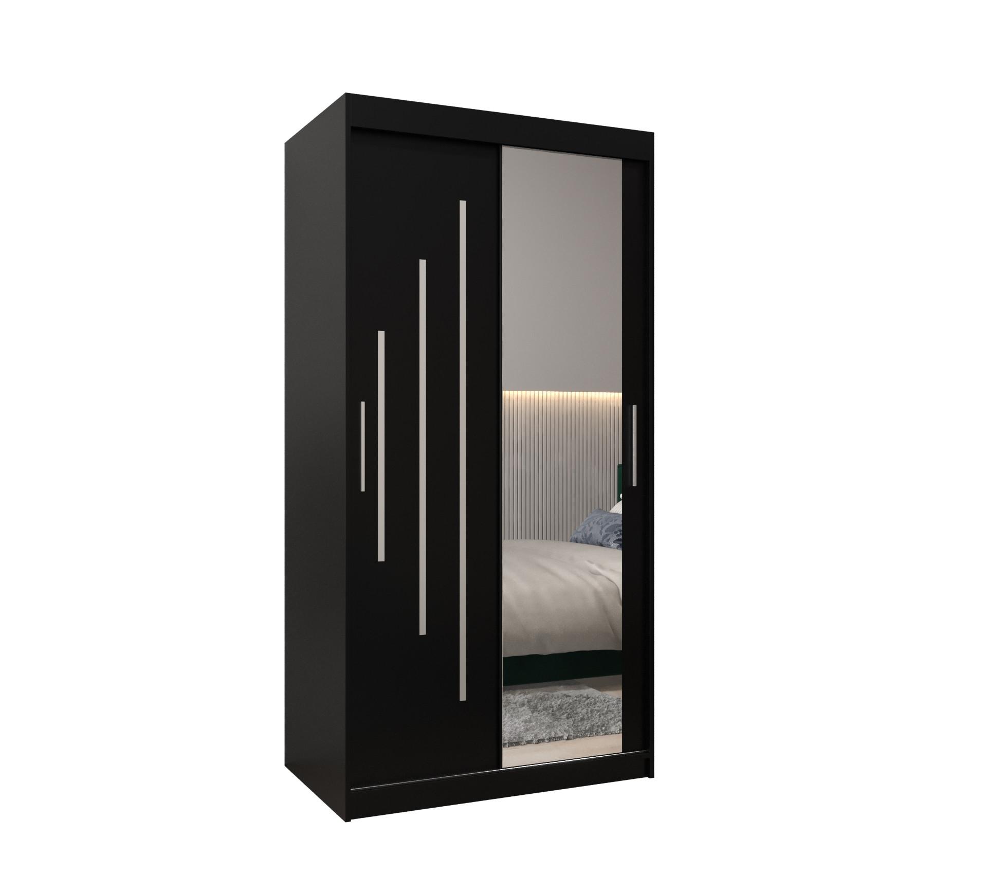 SCHWEBETÜRENSCHRANK 200/100/62 2-türig - Silberfarben/Schwarz, Holz/Kunststoff (100/200/62cm) - Abiks Möbel