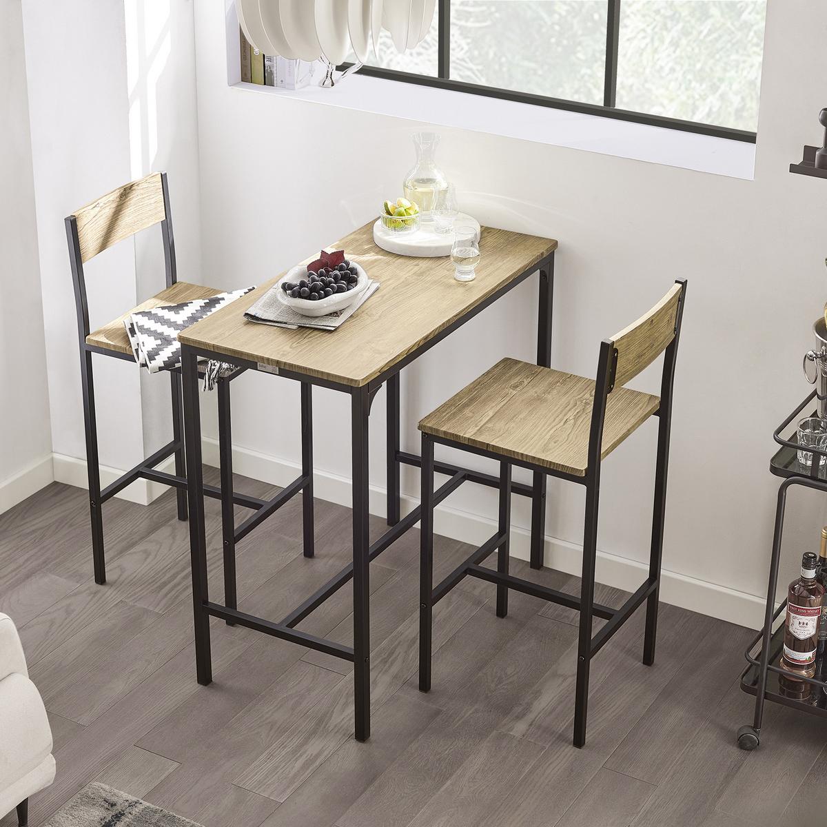 BARTISCH + 2 x BARSTÜHLE - Naturfarben, Holzwerkstoff (89/87/45cm) - SoBuy