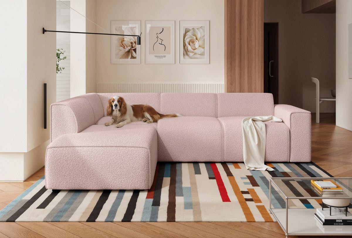 ECKSOFA ZAVO Links Feiner Mischstoff in Rosa - Rosa, Kunststoff/Textil (310/218cm) - Idohome