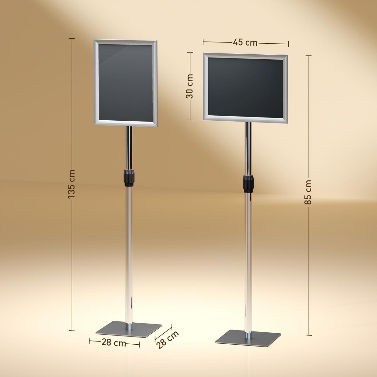 A3-PLAKATSTÄNDER Aluminium Edelstahl Silber - Silberfarben, Metall (30/135/45cm) - HOMCOM