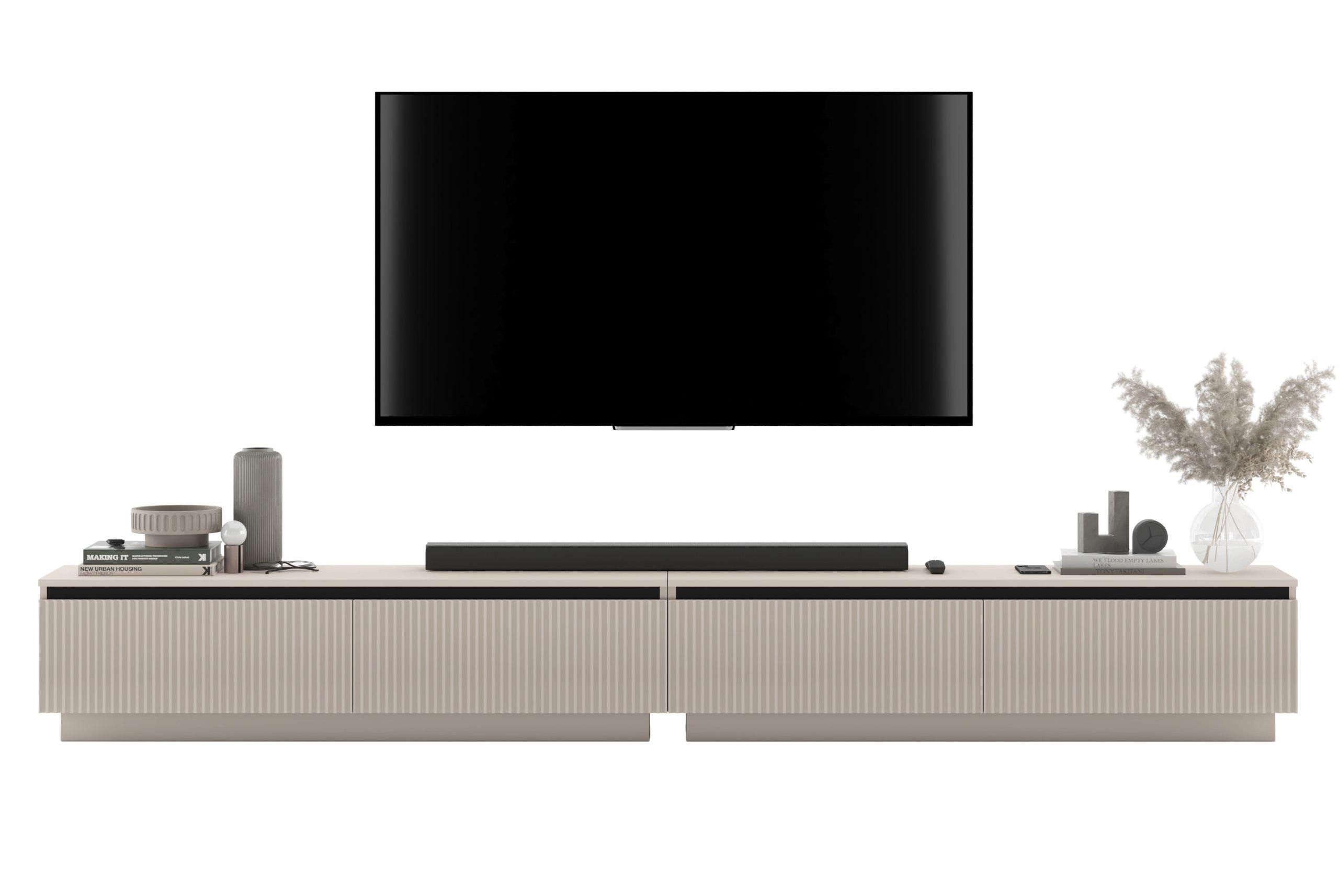 TV-LOWBOARD 2-er Set Selene Kaschmir matt geriffelte Fronten 140 cm - Kaschmir, Holzwerkstoff (280/37/35cm) - Meble Lindner