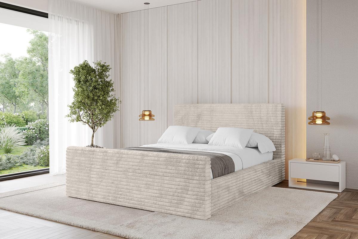 POLSTERBETT mit Bettkasten, Fußteil und Lattenrost, Boxbett ohne Matratze - ALOVA-Z 120x200 Creme - Creme, Holzwerkstoff/Textil (120/200cm) - ALTDECOR
