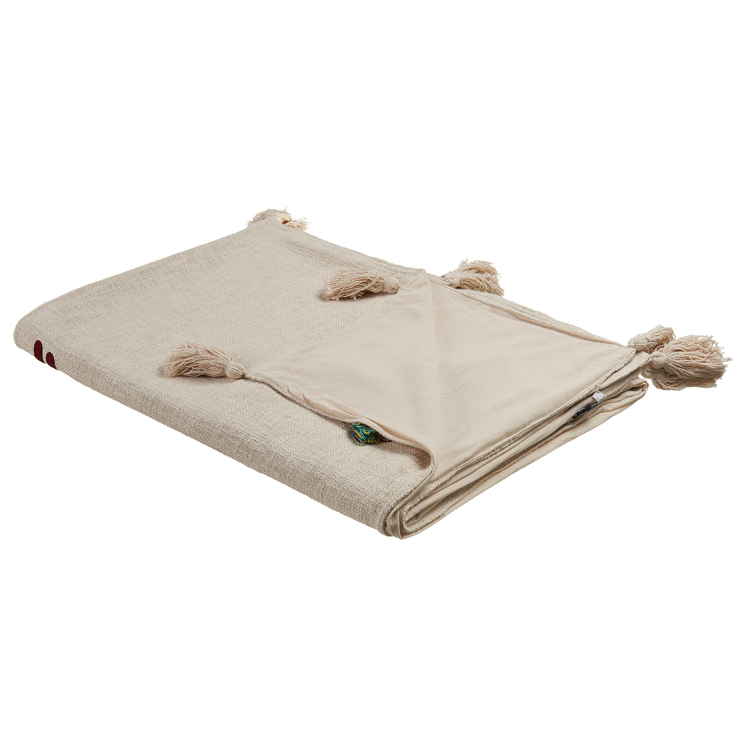 DECKE Beige Deoghar 130/180 cm - Beige/Braun, Naturmaterialien/Textil (130/180cm) - Beliani