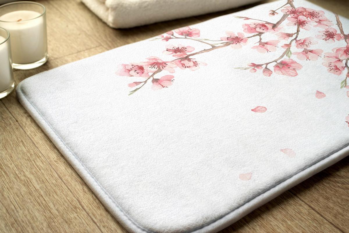 BADTEPPICH 90x60 cm Japanische Blumen - Weiß, Textil (90/60cm) - TULUP