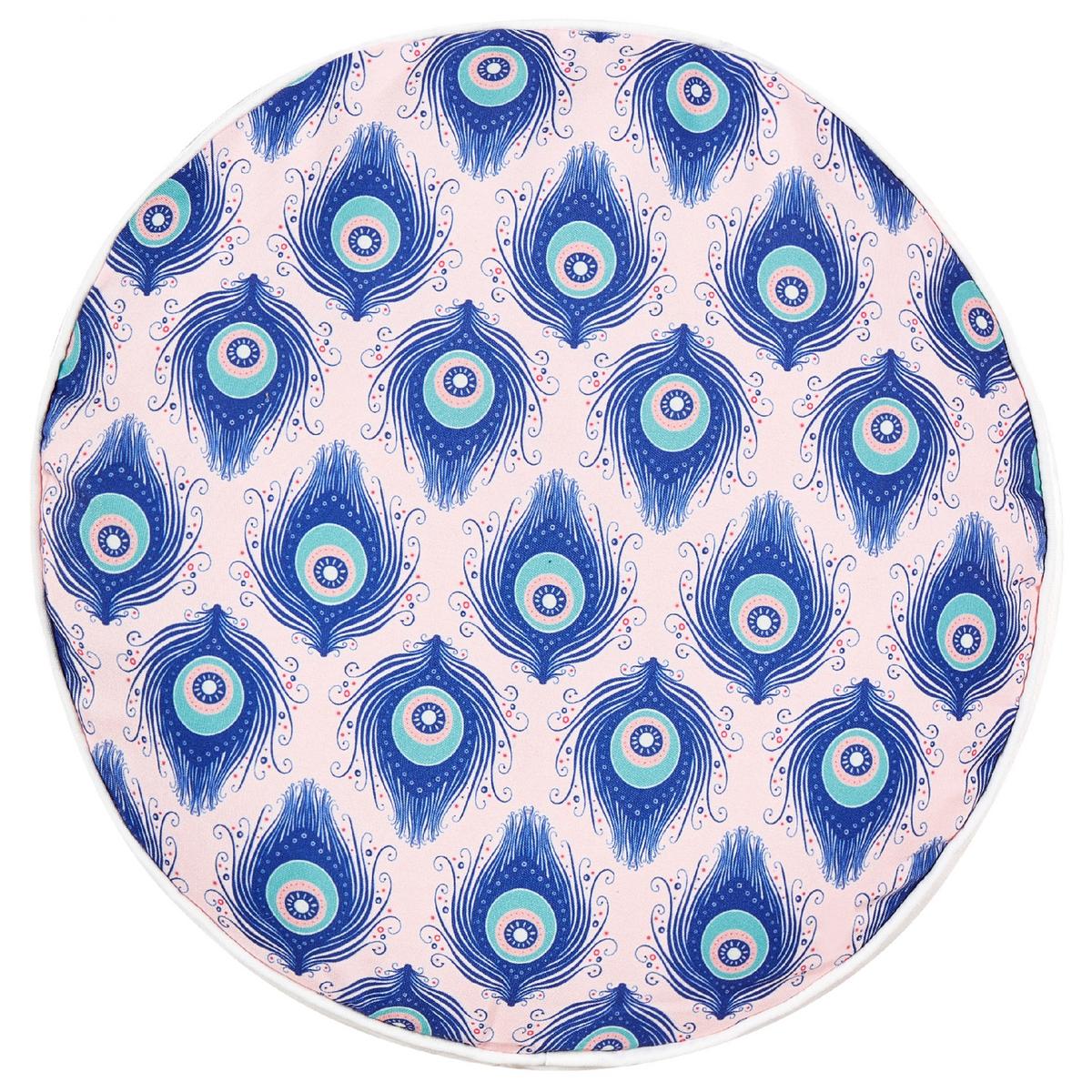 OUTDOOR-KISSEN 2er-Set Pfauenmuster blau/rosa 40 cm Ceriana - Blau, Textil (40/40cm) - Beliani