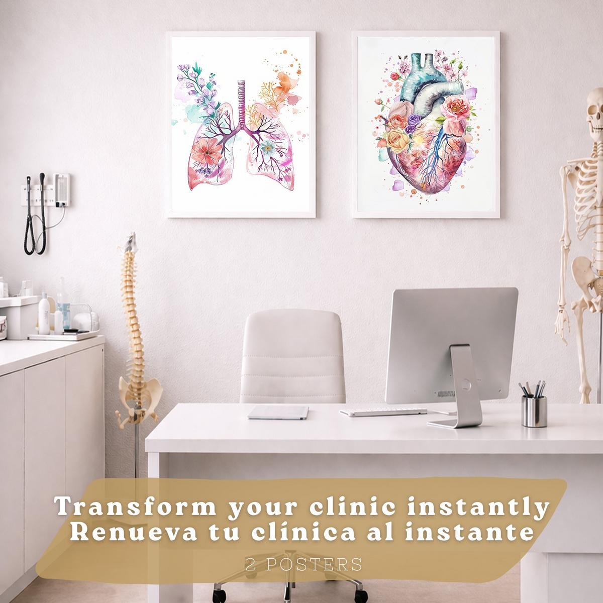 POSTER Set aus 2 Anatomie Mensch Drucke und Wandbilder mit Herz und Atmungssystem Floraler Stil Medizinische Wanddekoration Größe Weißer Rahmen A4 - Weiß, Papier (21/29.7/3cm) - Nacnic