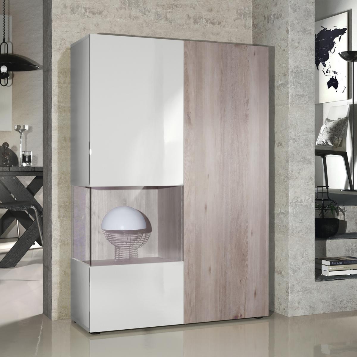 VITRINE Morena Tür und Einsatz in Eiche Nordic - Silbereichenfarben, Holzwerkstoff (91.5/136.5/37cm) - Vladon