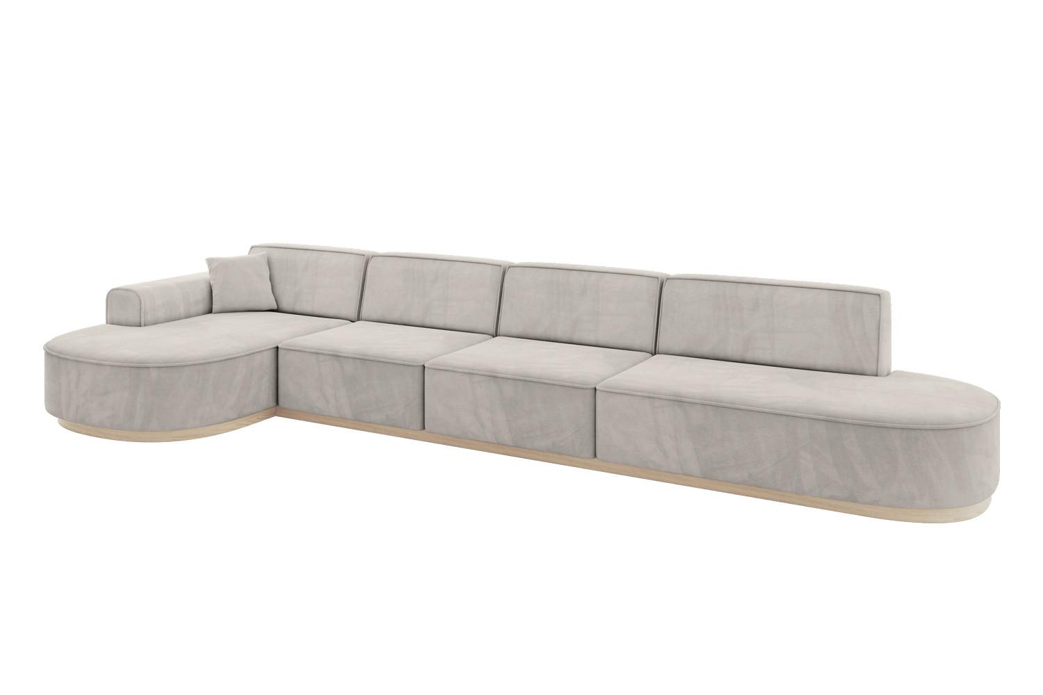 ECKSOFA Ottomane Links MARI-L3-v1 - 413x171x83 cm Hellbraun Velours - Hellbraun, Holzwerkstoff/Textil (413/171cm) - ALTDECOR