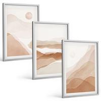 BILDER SET 3er Set - 40x60 cm Silberner Rahmen - Abstrakte braune Landschaften - Silberfarben, Kunststoff (40/60cm) - TULUP