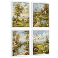 POSTER 4er Bilder-Set Wandbilder Impressionismus Landschaft modern Wohnzimmer Deko, Schlafzimmer, Küche, Badezimmer Weißer Rahmen A3 - Weiß, Papier (29.7/1/42cm) - Nacnic