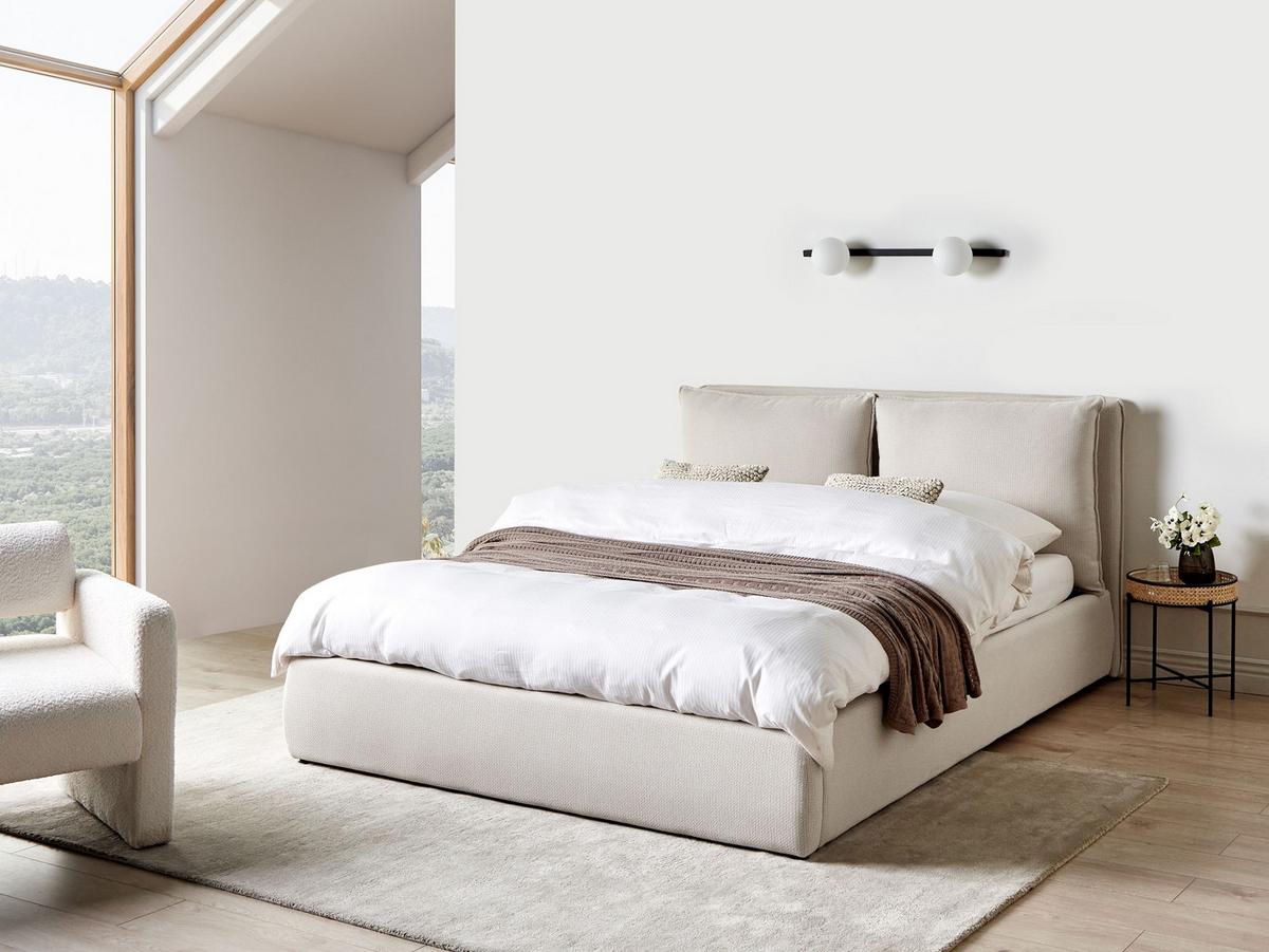BETT mit Stauraum 160x200 cm Beige Bajonna - Beige, Textil (160/200cm) - Beliani