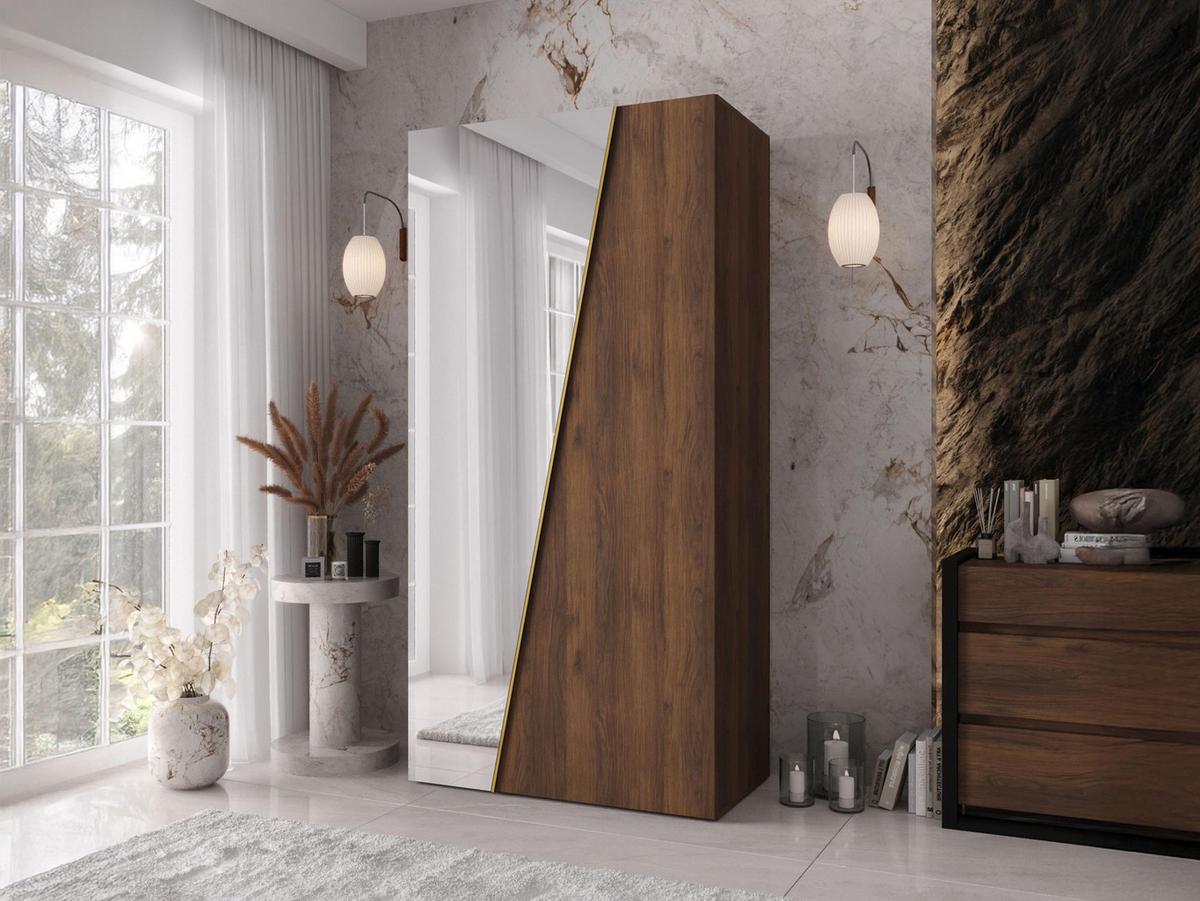 DREHTÜRENSCHRANK Zen 1L 100 cm - Goldfarben/Nussbaumfarben, Holzwerkstoff/Kunststoff (100/202/50cm) - MIRJAN24