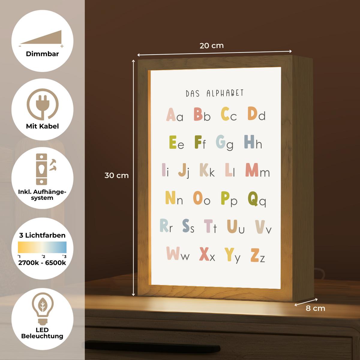 NACHTTISCHLAMPE Pädagogisch - Alphabet lernen - Farbenfroh - Weiß - Buchstaben 20x30 cm - Weiß, Holzwerkstoff (8/20/30cm) - OnlyWow