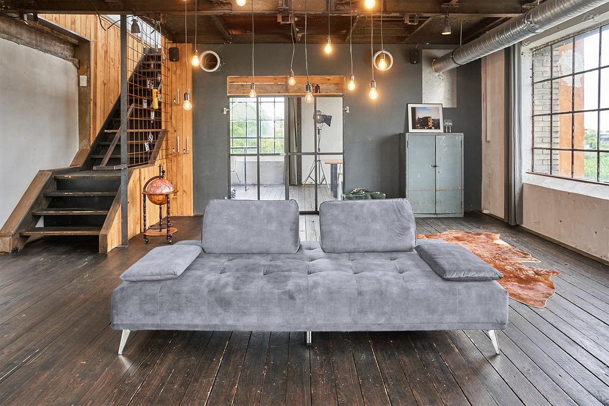 SOFA WIOLO Grau Velvet - Silberfarben/Grau, Textil/Metall (240/80/110cm) - KAWOLA