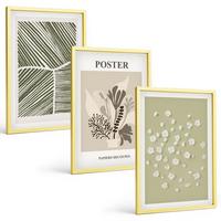 BILDER SET 3er Set - 40x60 cm Goldrahmen - Gedämpfte Pflanzenmotive - Goldfarben, Kunststoff (40/60cm) - TULUP