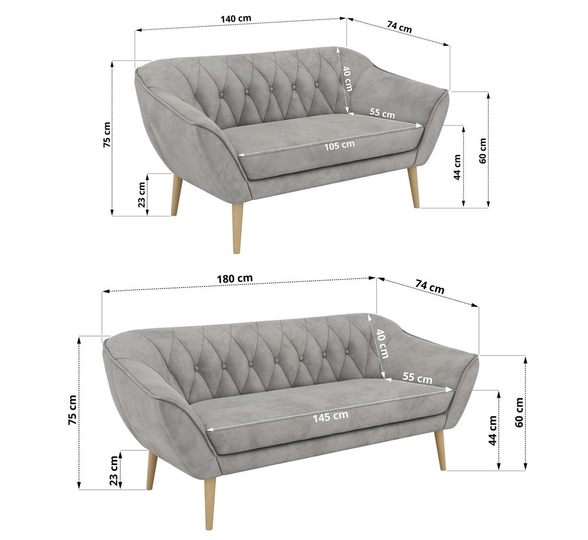 SITZGARNITUR PIRS 3+2 - Hellgrau Velvet - Holzbeine - Buchefarben/Hellgrau, Holzwerkstoff/Textil (180/75/74cm) - MKS