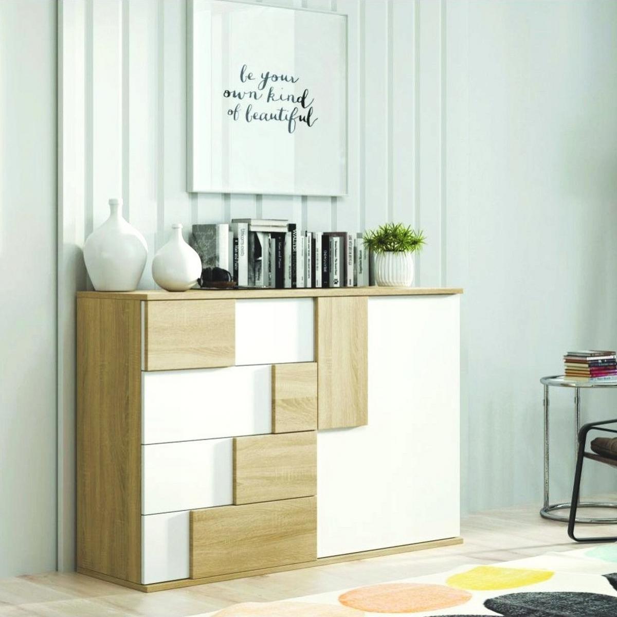 KOMMODE ESTRADA 121/85/45 cm mit 4 Schubladen 1 Türen Sonoma Eiche - Weiß/Sonoma Eiche, Holzwerkstoff (121/85/45cm) - MASSENO