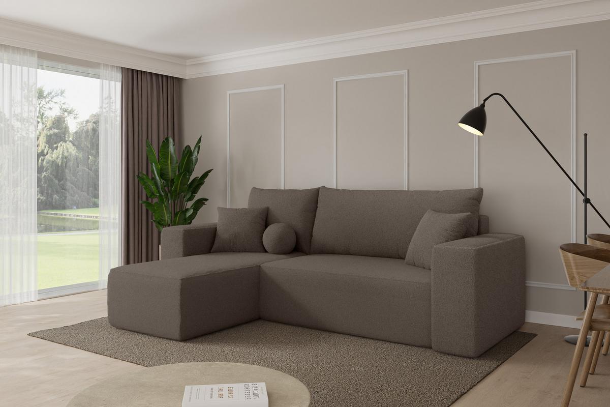 ECKSOFA mit Schlaffunktion Ottomane Links SENO-L 249x139x85 Braun Bouclé - Schwarz/Braun, Holzwerkstoff/Kunststoff (249/139cm) - ALTDECOR