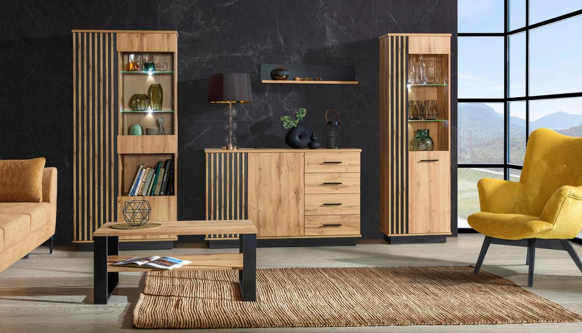 VITRINE KIMA 193,6/90 cm in Eiche Wotan - Braun, Holzwerkstoff (90/193.6/40cm) - MASSENO