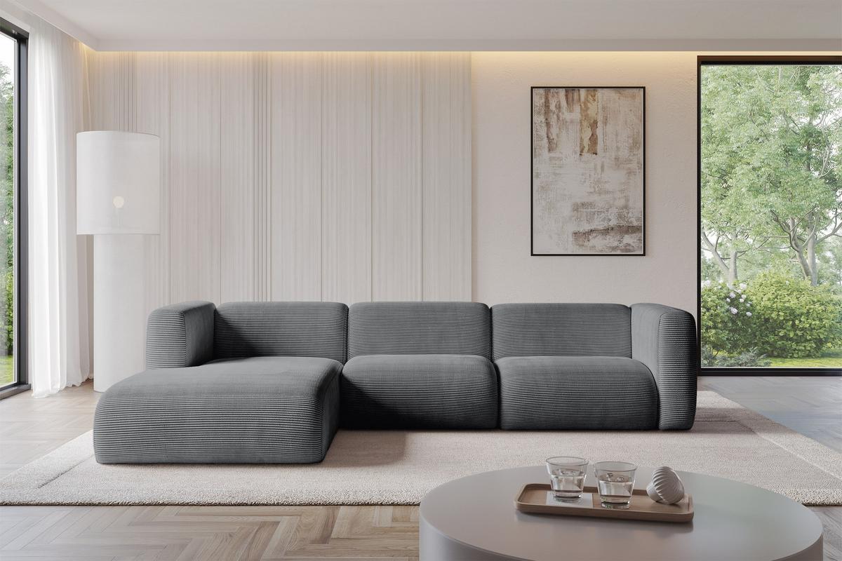 ECKSOFA Ottomane Links MIRA-L2 318x179x89 Dunkelgrau Cord - Dunkelgrau/Graphitfarben, Holzwerkstoff/Kunststoff (318/179cm) - ALTDECOR